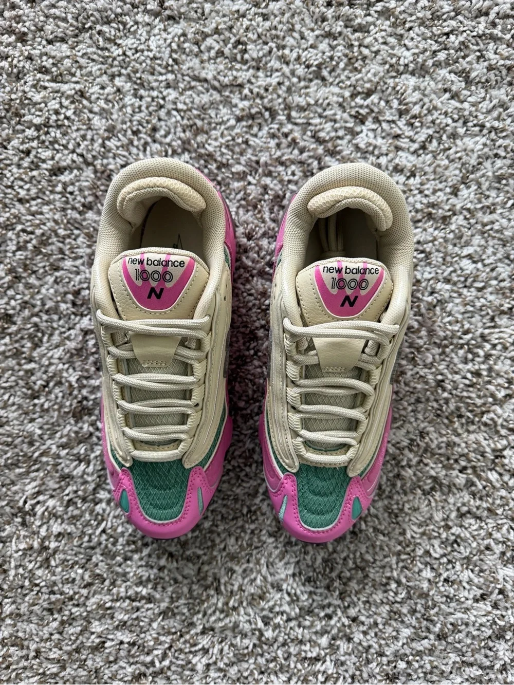 New Balance 1000 Pink Green Cream Running Sneakers - Picture 2 of 10